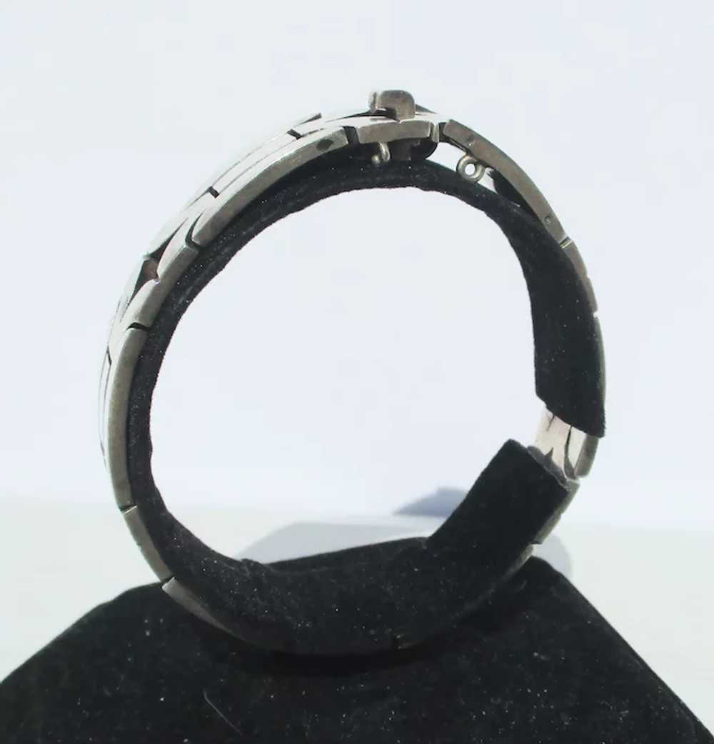 Sterling Silver Geometric Link Bracelet Vintage 1… - image 5