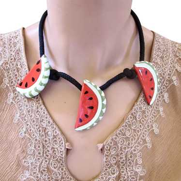 Vintage Flying Colors Ceramic Watermelon Necklace… - image 1