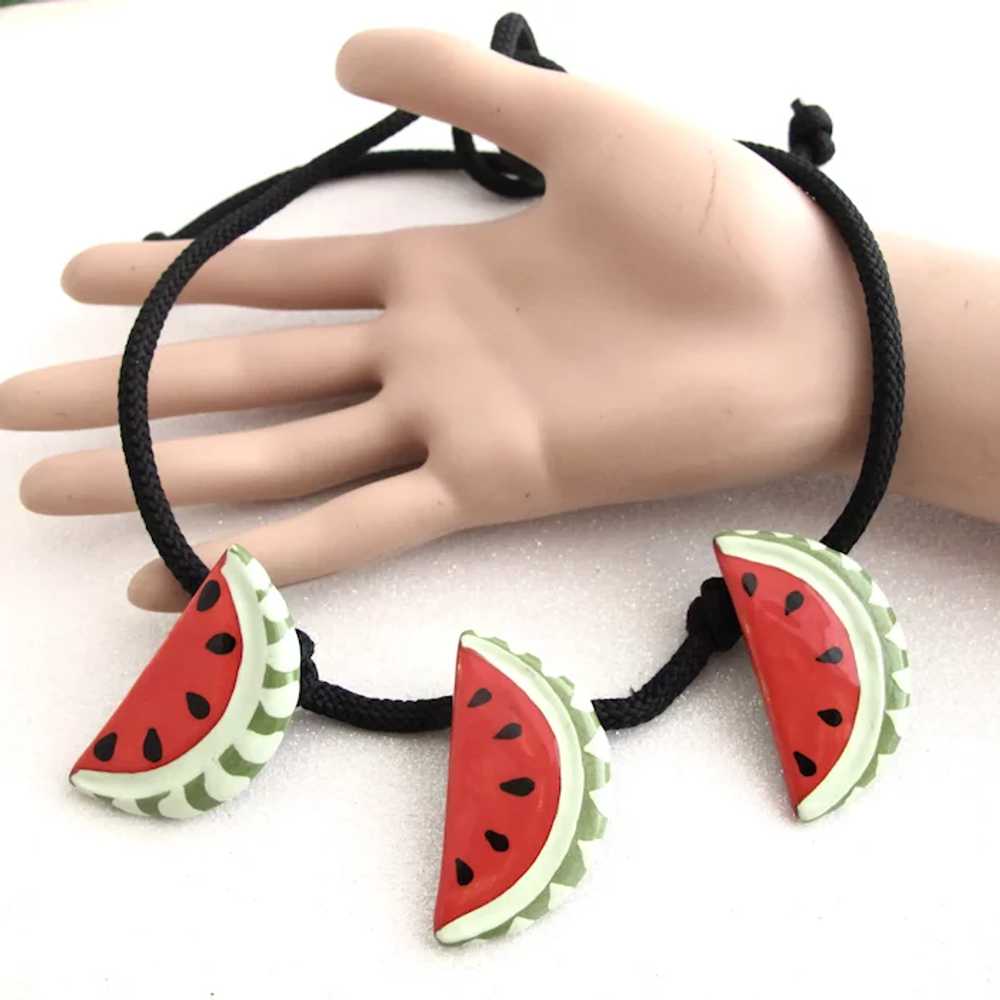 Vintage Flying Colors Ceramic Watermelon Necklace… - image 3