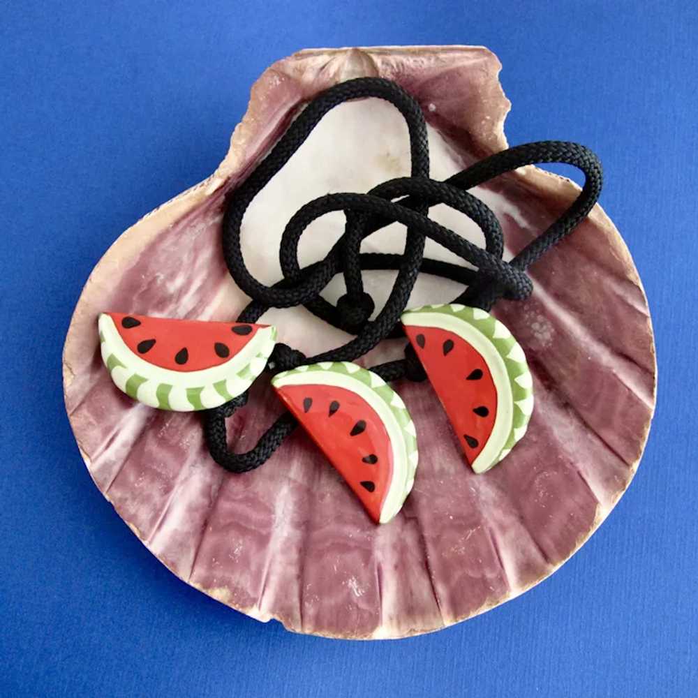 Vintage Flying Colors Ceramic Watermelon Necklace… - image 5
