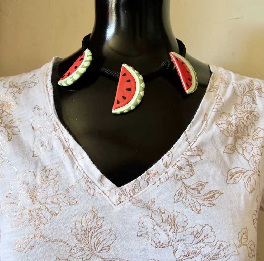Vintage Flying Colors Ceramic Watermelon Necklace… - image 6