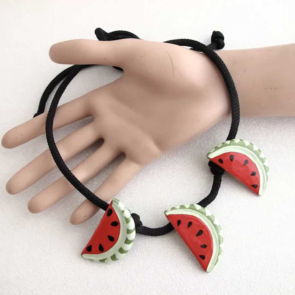 Vintage Flying Colors Ceramic Watermelon Necklace… - image 7