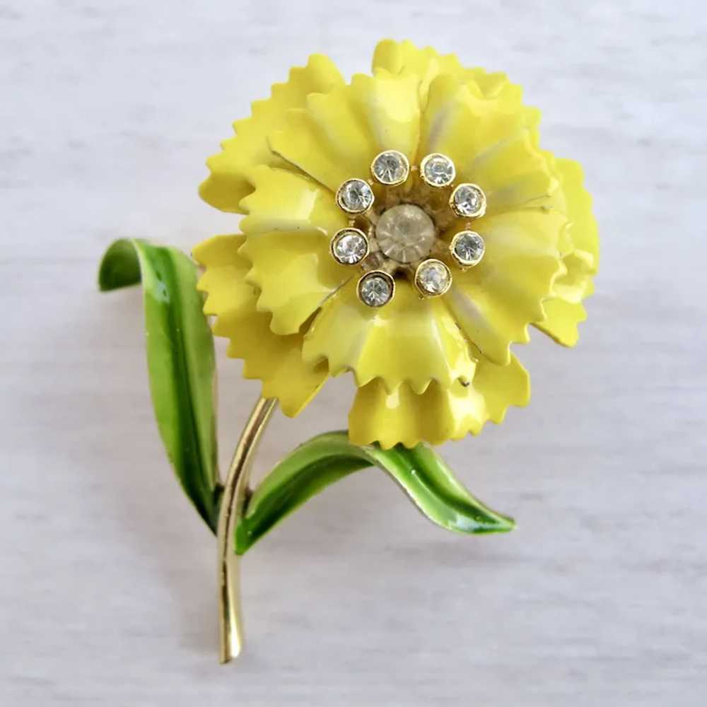 Crown Trifari Yellow Enamel Carnation Flower Pin … - image 10
