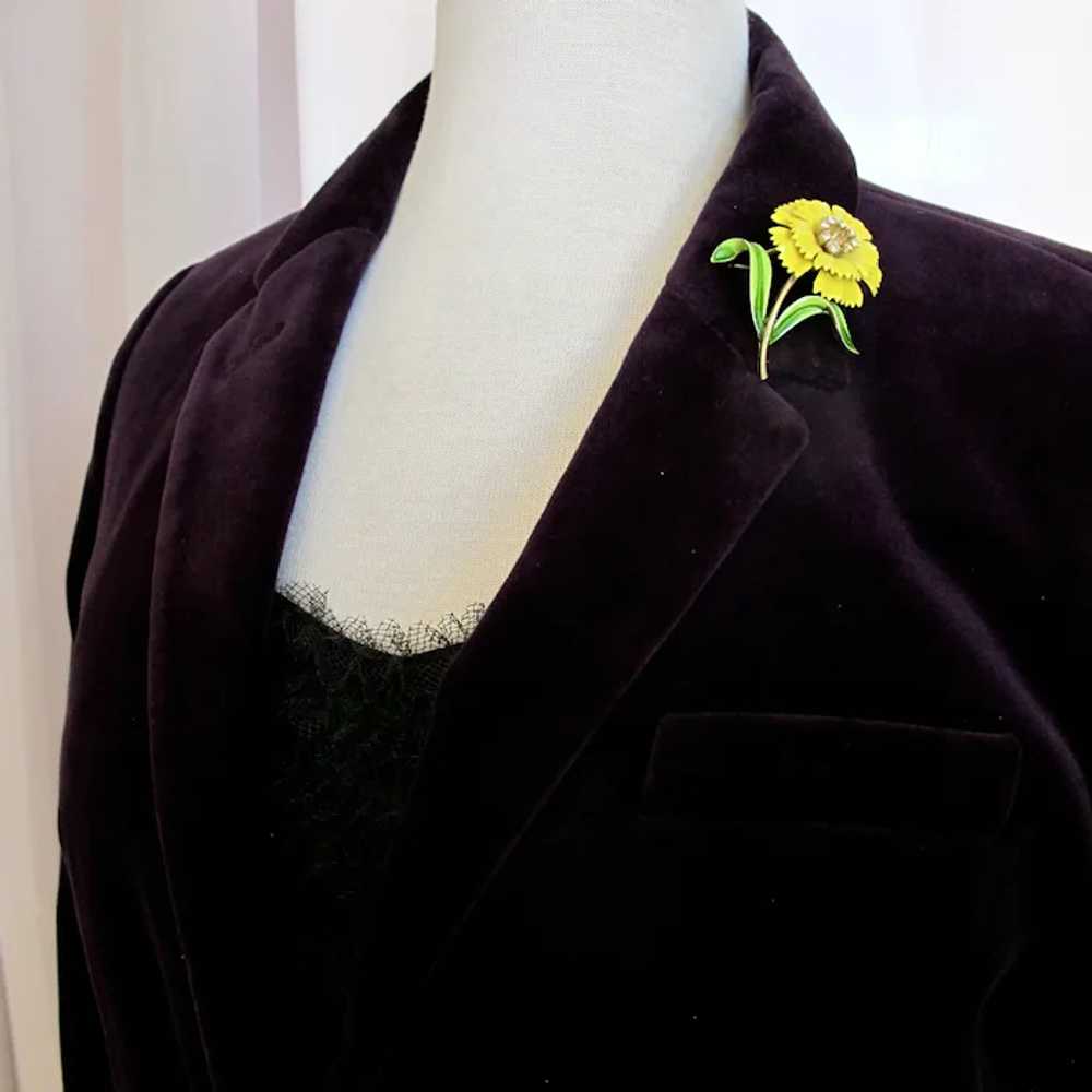 Crown Trifari Yellow Enamel Carnation Flower Pin … - image 11
