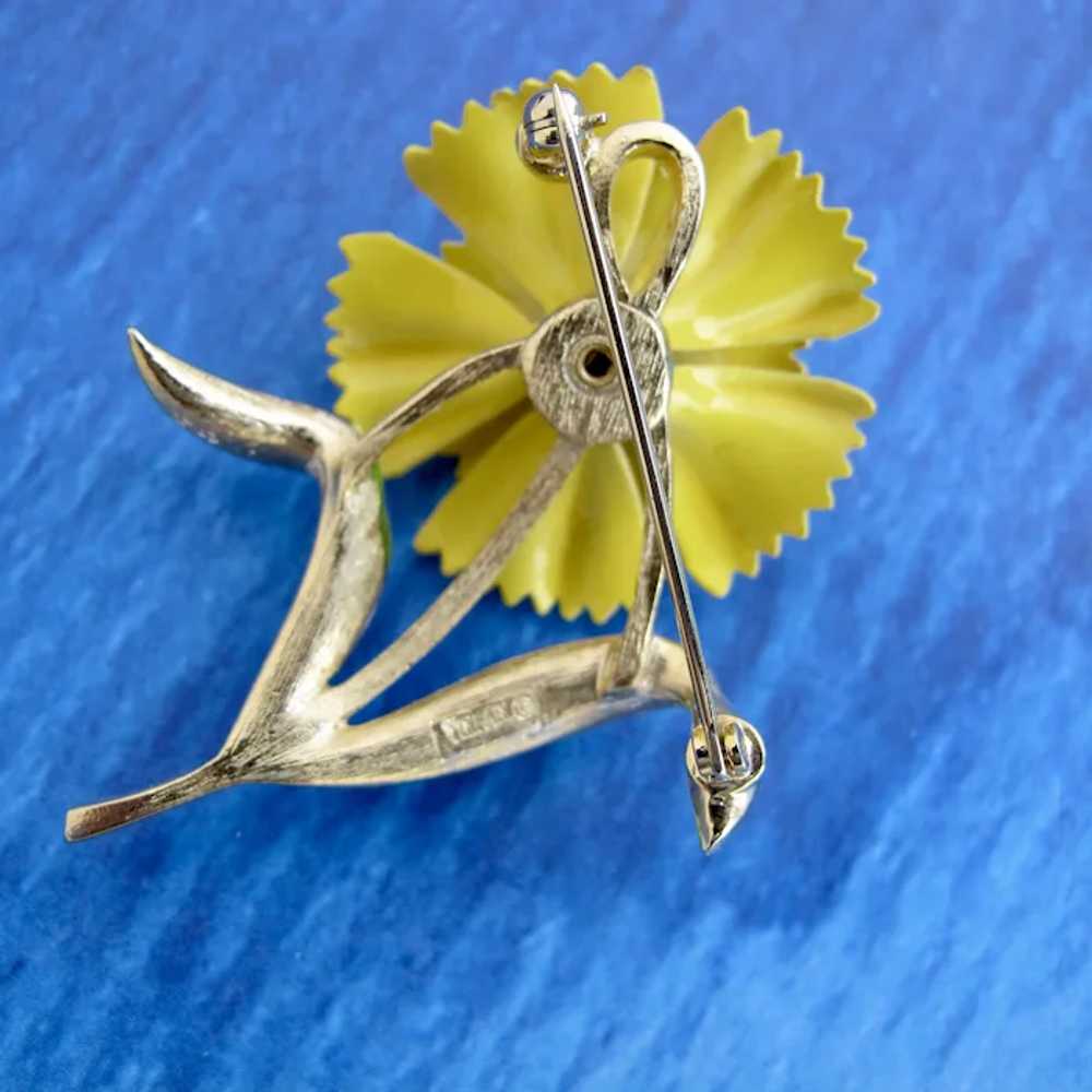 Crown Trifari Yellow Enamel Carnation Flower Pin … - image 12