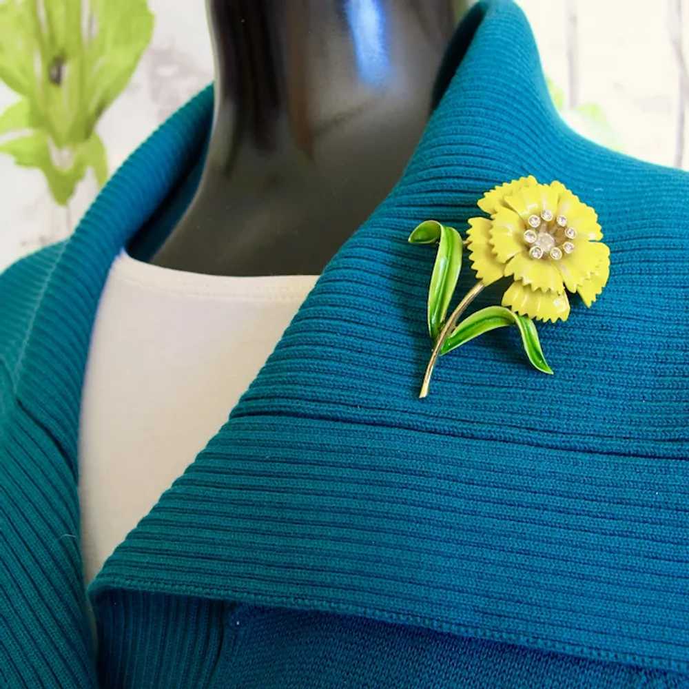 Crown Trifari Yellow Enamel Carnation Flower Pin … - image 6