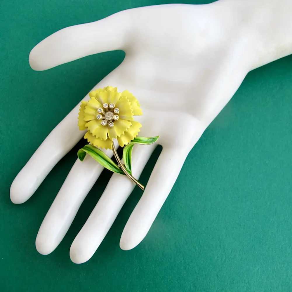 Crown Trifari Yellow Enamel Carnation Flower Pin … - image 7