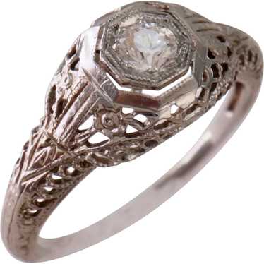 Size 5.5 Art Deco Diamond Die Struck Filigree Ring