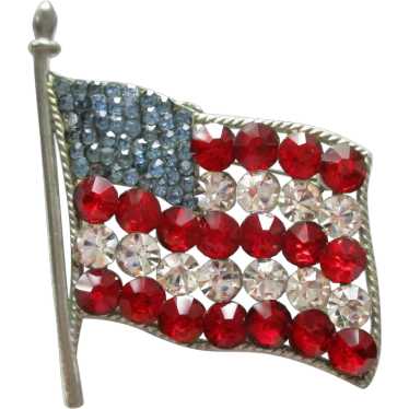 WWII Sweetheart USA Patriotic Flag Brooch Rhinest… - image 1