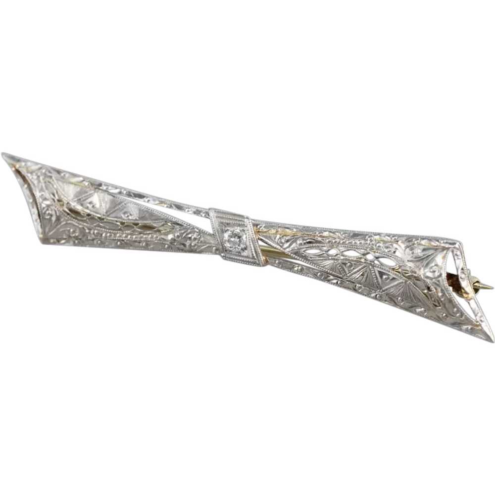 Art Deco Diamond Filigree Brooch - image 1