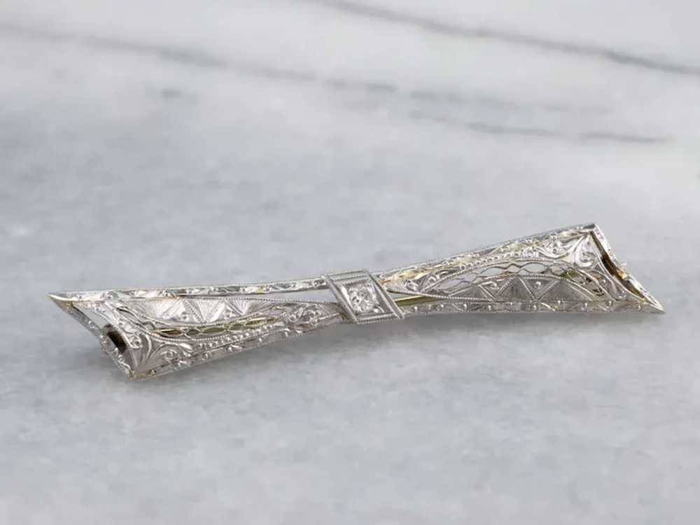 Art Deco Diamond Filigree Brooch - image 2