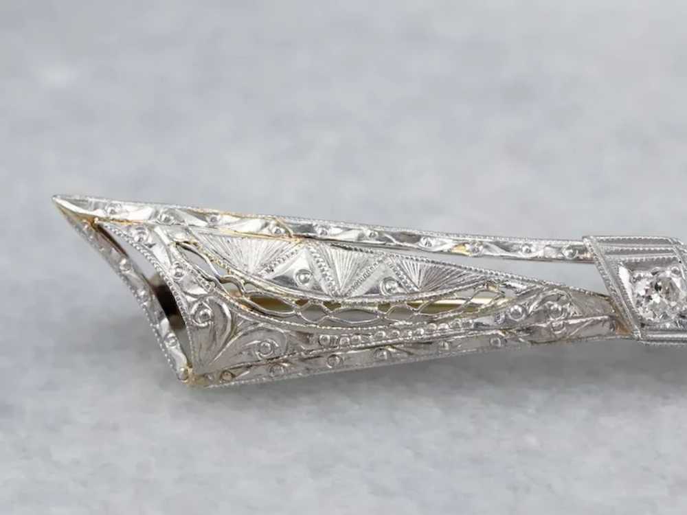 Art Deco Diamond Filigree Brooch - image 3