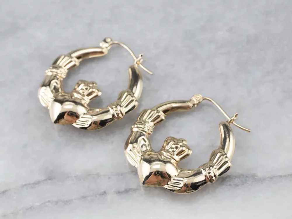 Large Vintage Claddagh Hoop Earrings - image 2