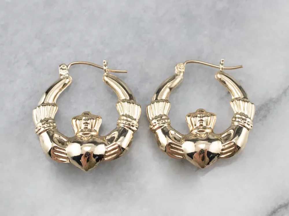 Large Vintage Claddagh Hoop Earrings - image 3