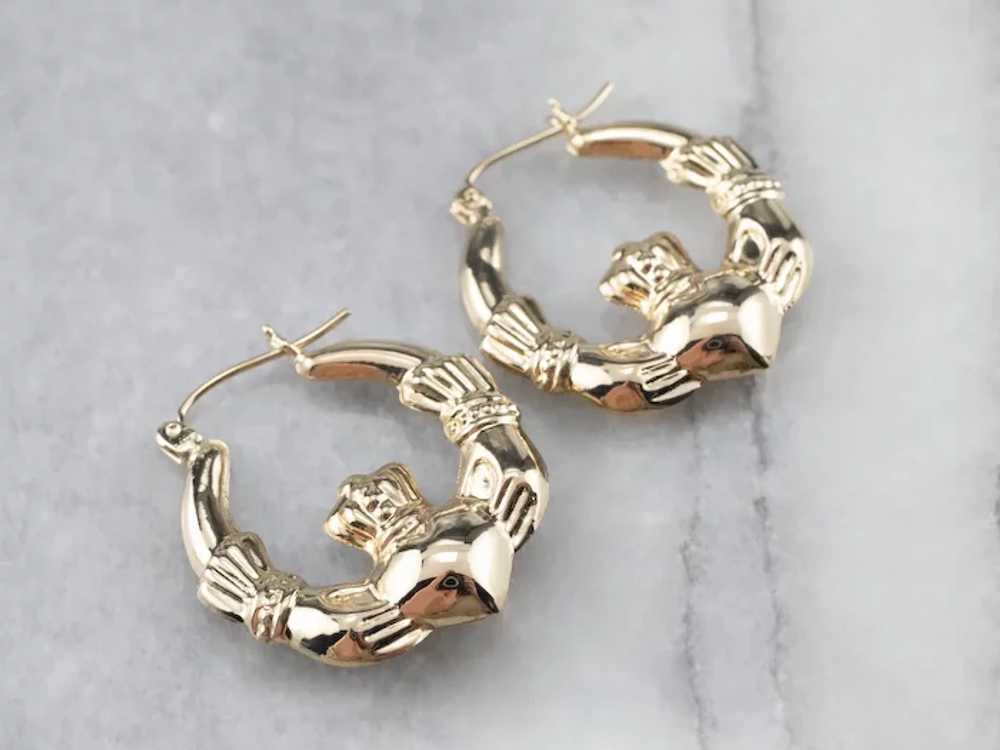 Large Vintage Claddagh Hoop Earrings - image 4