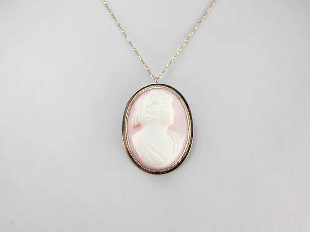 Pretty Pink Shell Cameo Brooch or Pendant - image 7