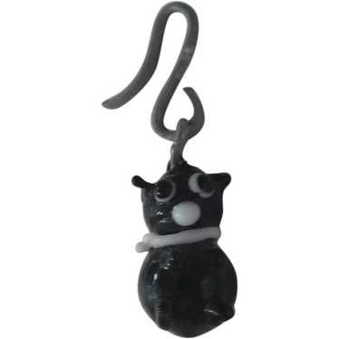 Vintage Teeny Tiny Czech Glass Black Cat Charm For
