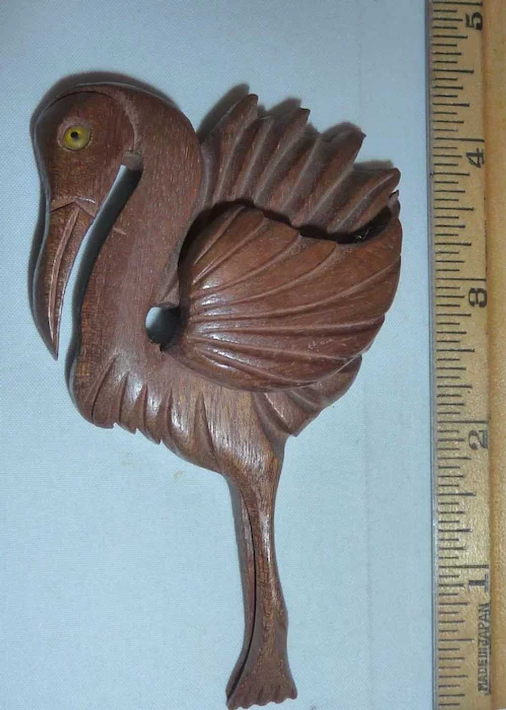Vintage XL Carved Wood Flamingo Pin Brooch - image 2