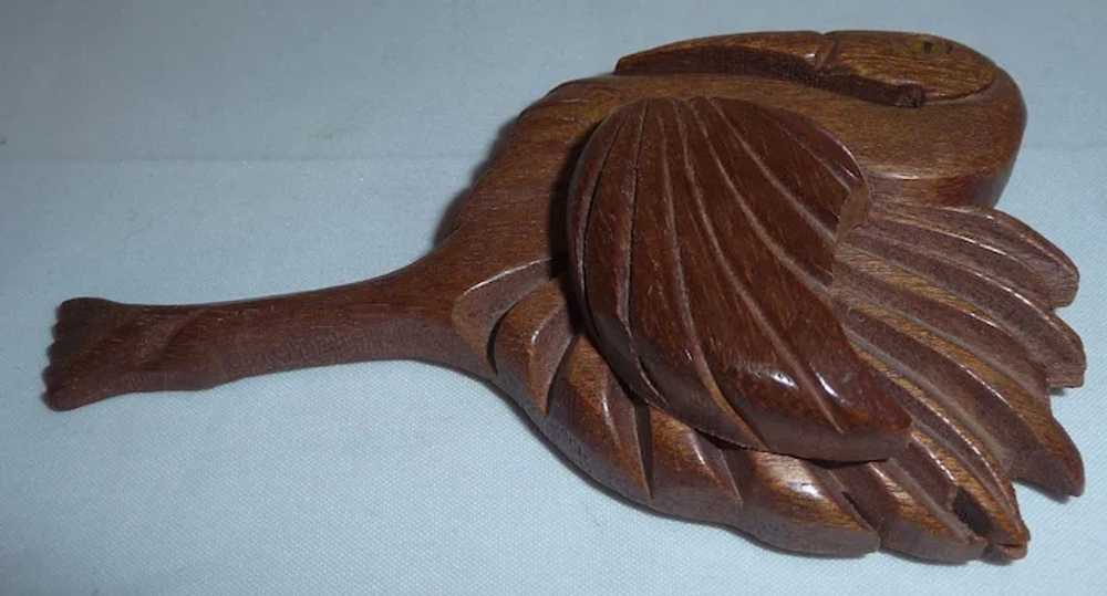 Vintage XL Carved Wood Flamingo Pin Brooch - image 5