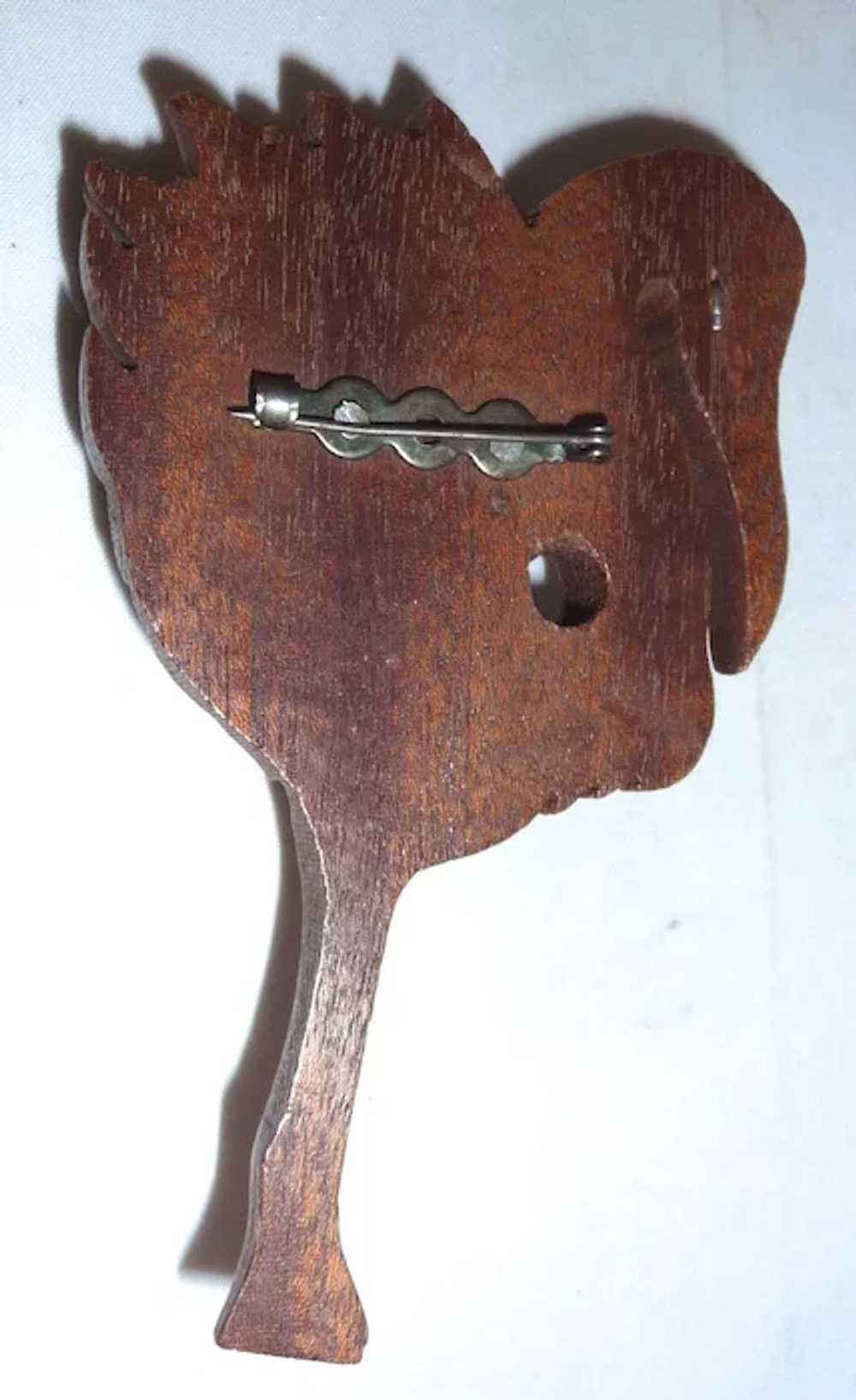 Vintage XL Carved Wood Flamingo Pin Brooch - image 7
