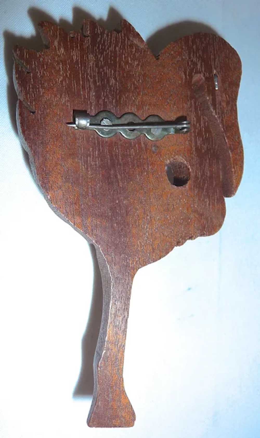 Vintage XL Carved Wood Flamingo Pin Brooch - image 8