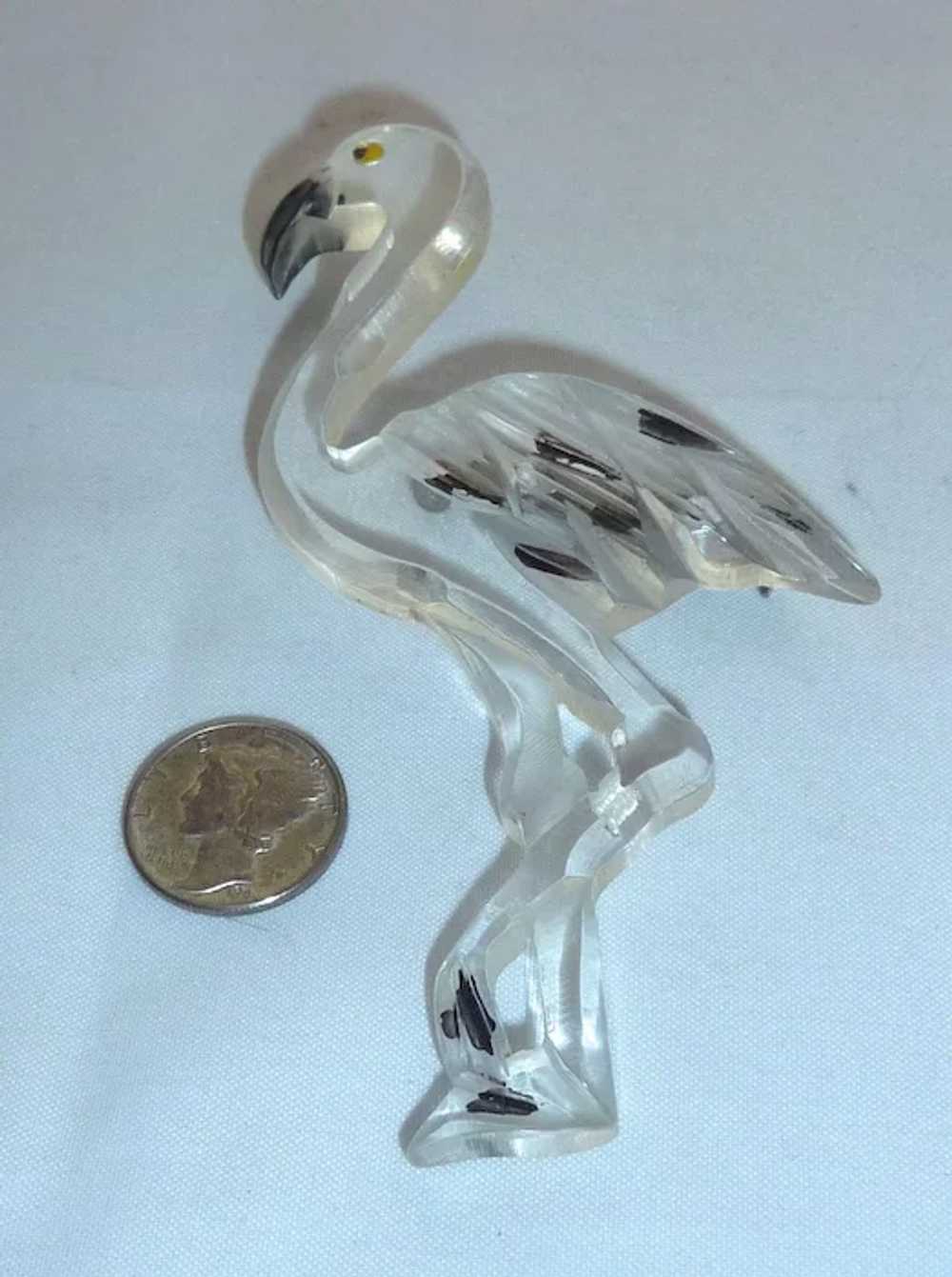 Extra Large Clear Lucite Flamingo Bird Pin Brooch - image 2