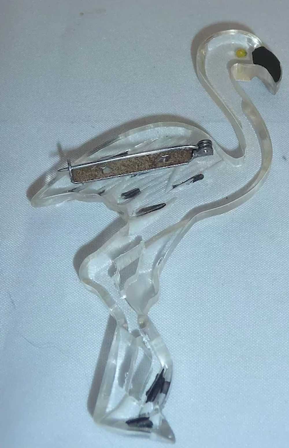 Extra Large Clear Lucite Flamingo Bird Pin Brooch - image 3