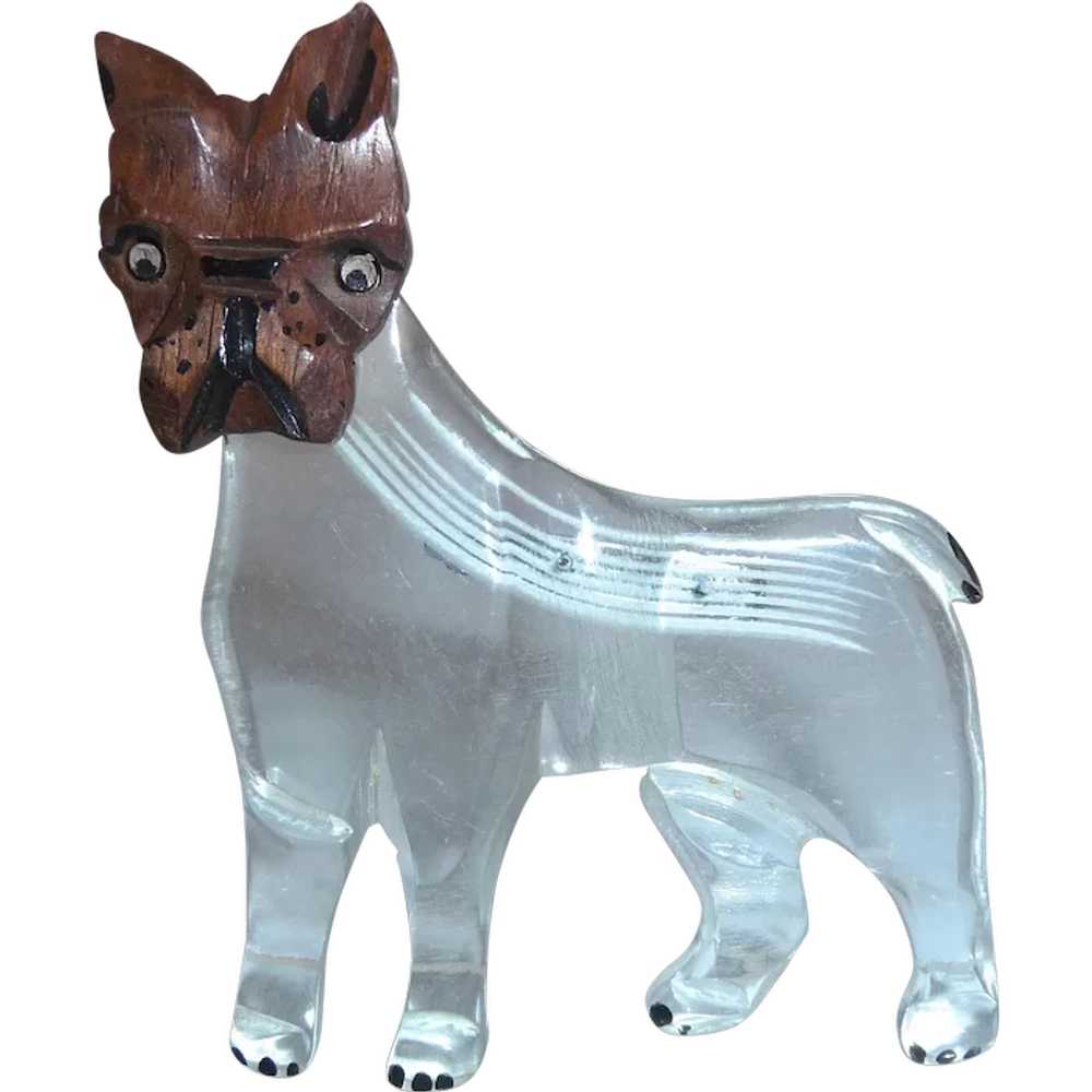 RARE Wood & Clear Lucite Figural Realistic BOXER … - image 1