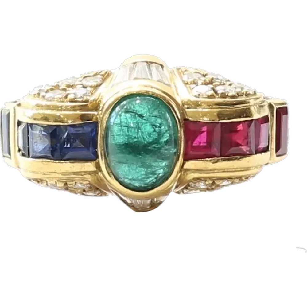Lady's Vintage Custom 18K Emerald, Sapphire, Ruby… - image 1