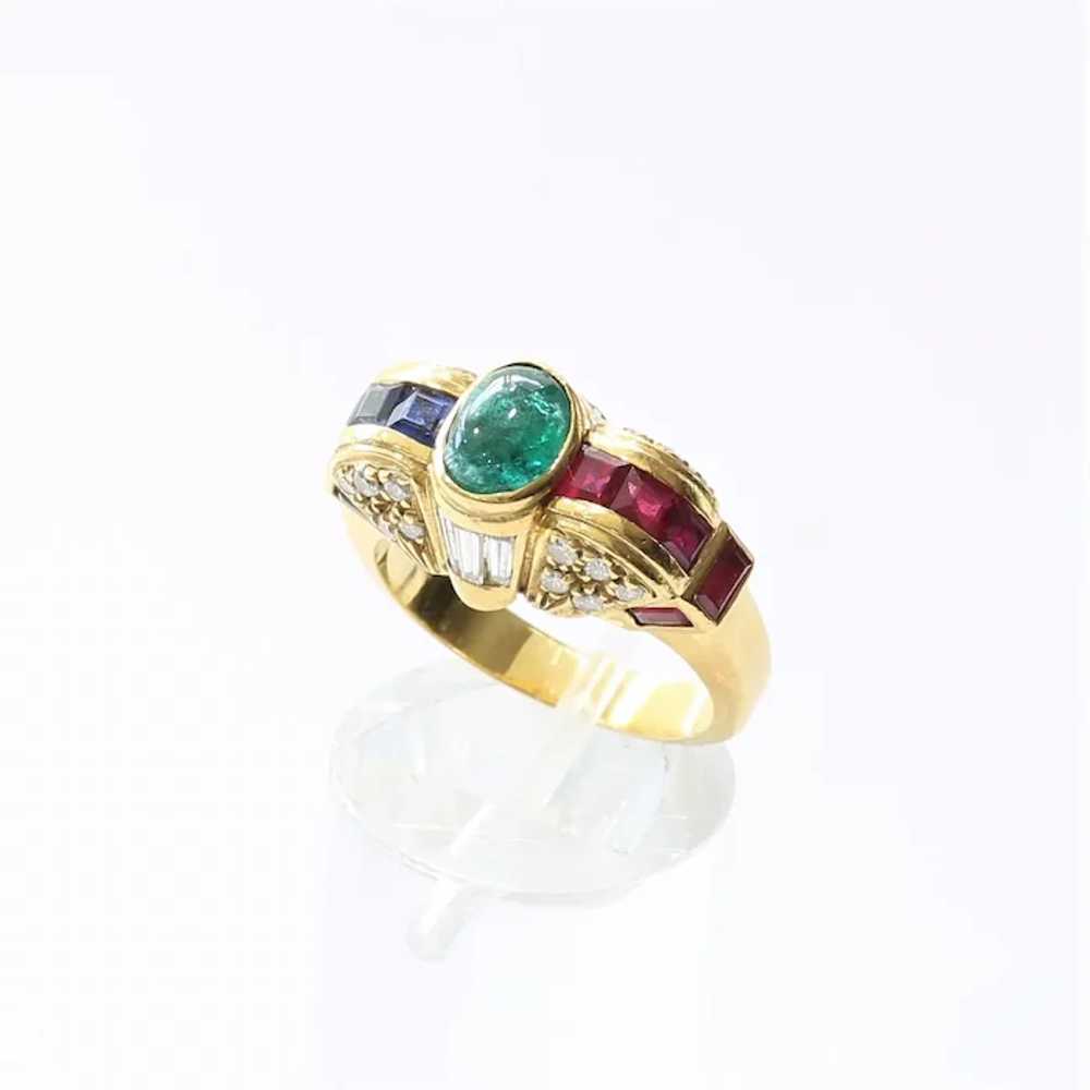 Lady's Vintage Custom 18K Emerald, Sapphire, Ruby… - image 3