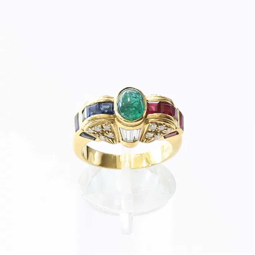Lady's Vintage Custom 18K Emerald, Sapphire, Ruby… - image 9