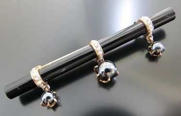 Circa 1870 Antique Victorian 14K Onyx & Pearl Bro… - image 1