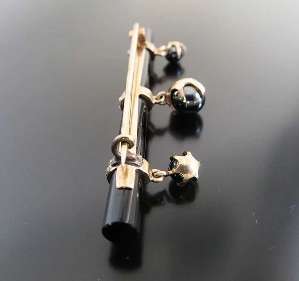 Circa 1870 Antique Victorian 14K Onyx & Pearl Bro… - image 5