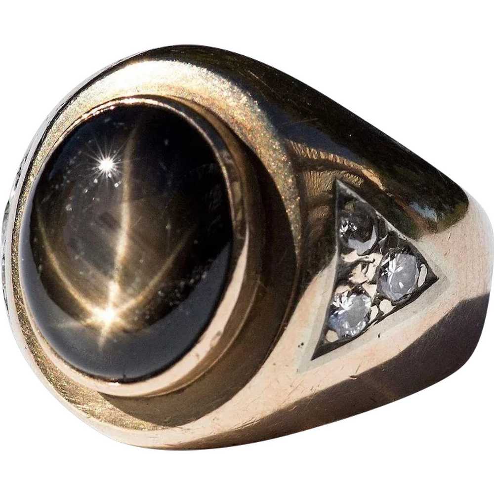 Gent's Vintage 14K Star Sapphire & Diamond Ring - image 1