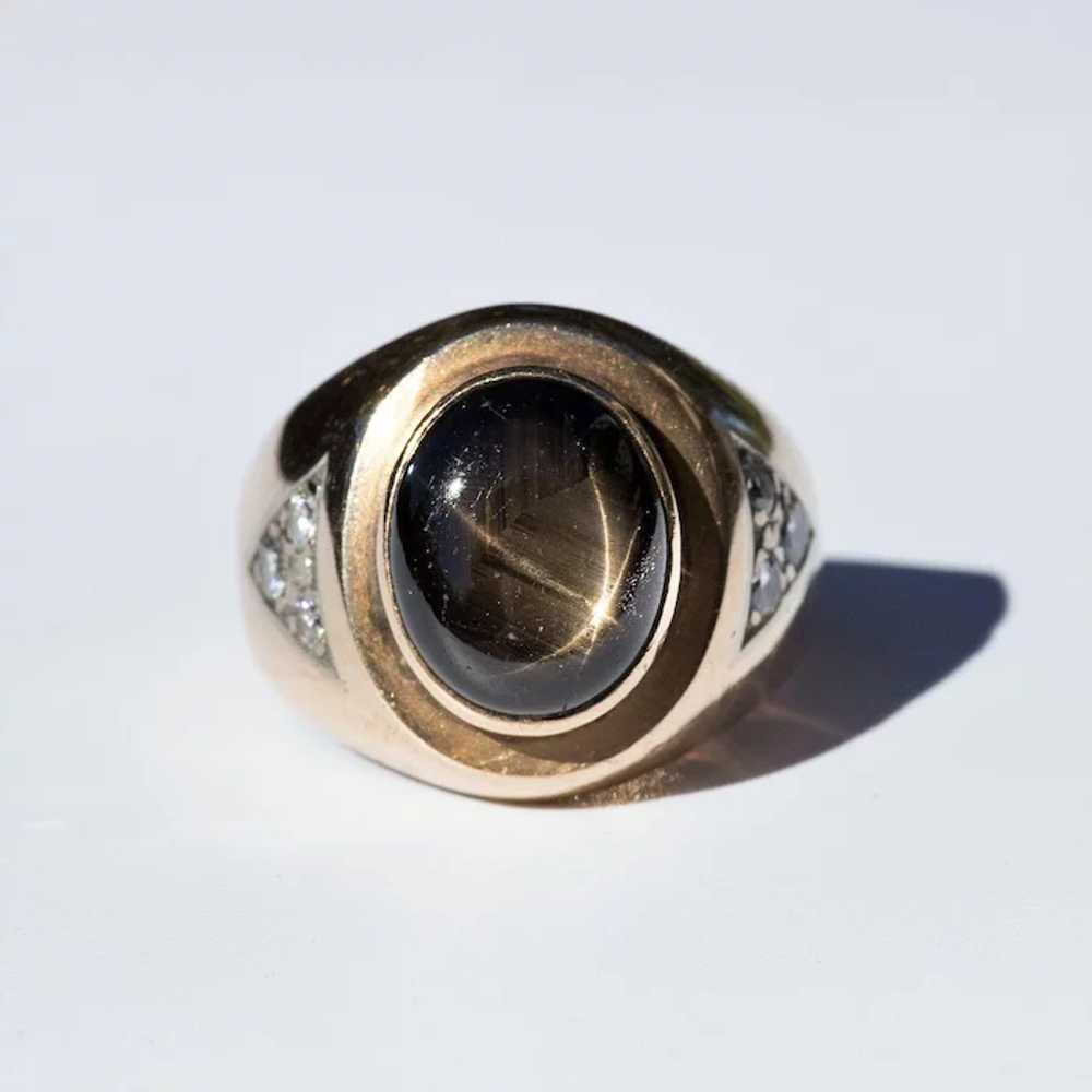 Gent's Vintage 14K Star Sapphire & Diamond Ring - image 2