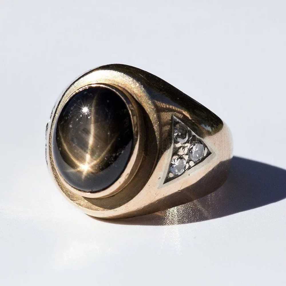Gent's Vintage 14K Star Sapphire & Diamond Ring - image 3