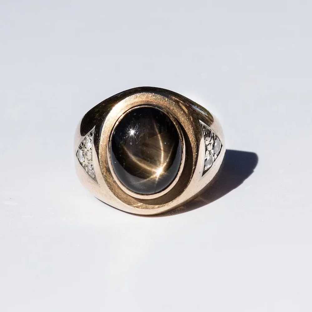Gent's Vintage 14K Star Sapphire & Diamond Ring - image 4