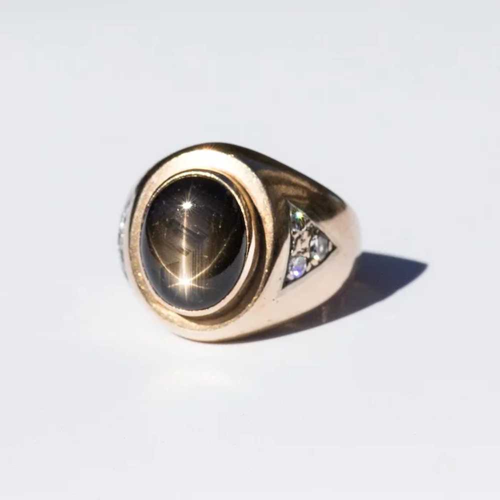 Gent's Vintage 14K Star Sapphire & Diamond Ring - image 6