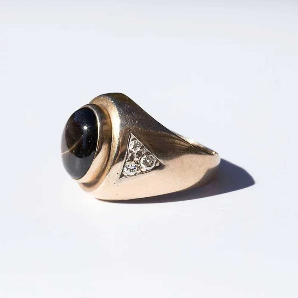 Gent's Vintage 14K Star Sapphire & Diamond Ring - image 7