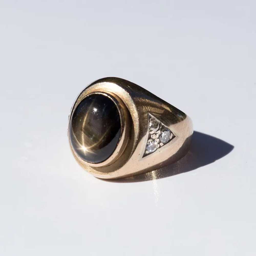 Gent's Vintage 14K Star Sapphire & Diamond Ring - image 8