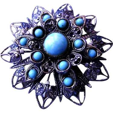 Large Faux Turquoise Brooch  Broach - image 1