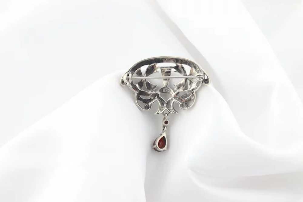 Sterling Silver Marcasite with Simulated Garnet P… - image 3