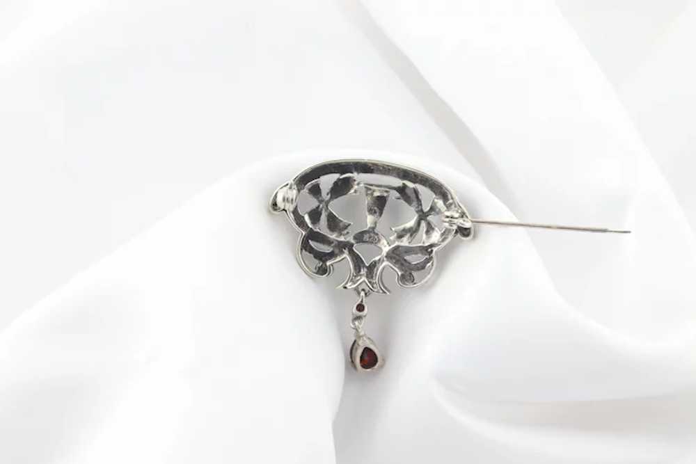 Sterling Silver Marcasite with Simulated Garnet P… - image 4