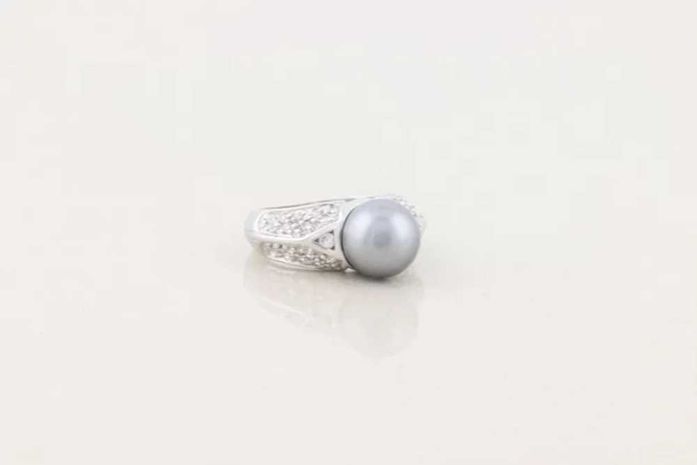 Sterling Silver Imitation Black Pearl and Cz Ring… - image 5