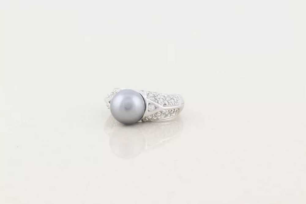 Sterling Silver Imitation Black Pearl and Cz Ring… - image 6