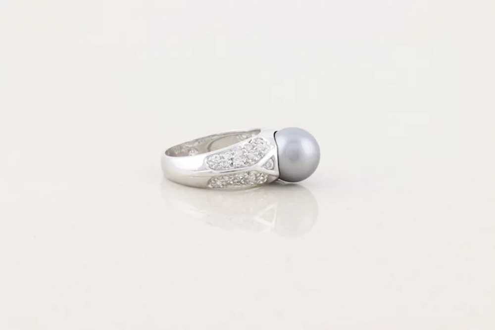 Sterling Silver Imitation Black Pearl and Cz Ring… - image 7