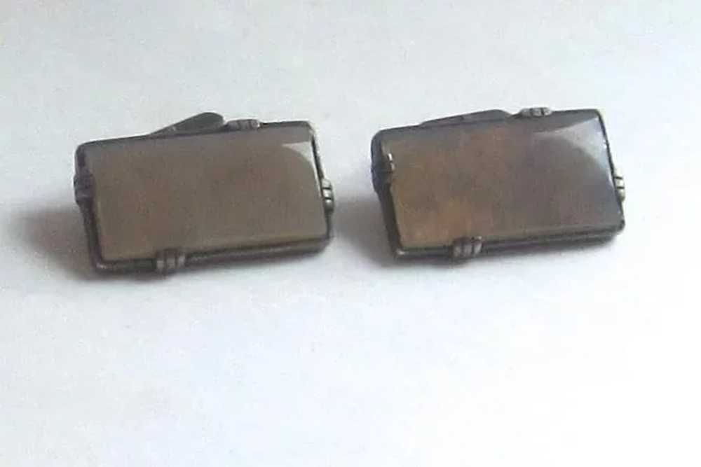 Art Deco Style Agate, Sterling Silver Cufflinks - image 2