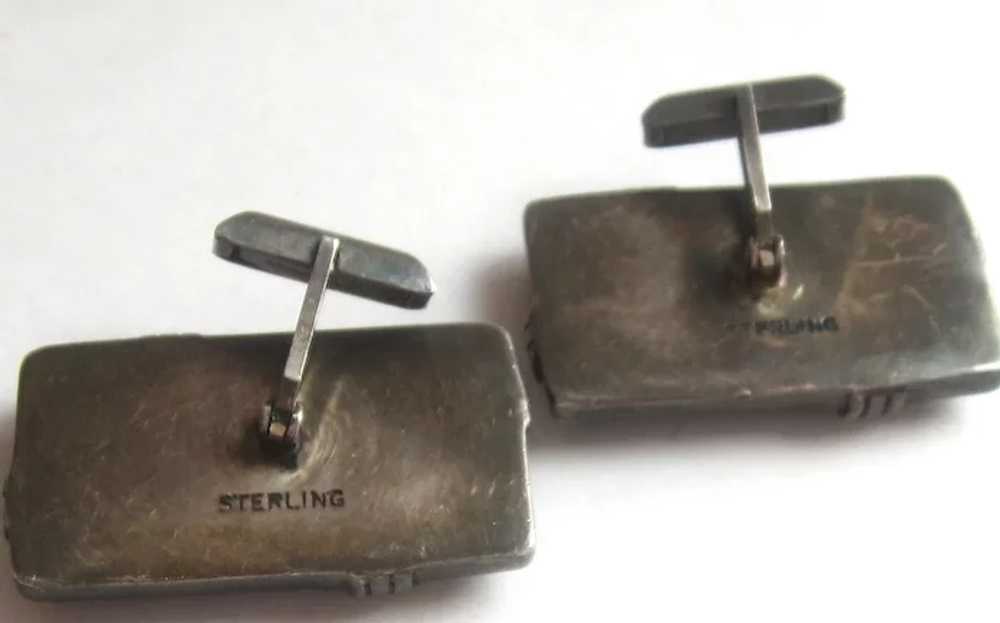 Art Deco Style Agate, Sterling Silver Cufflinks - image 3