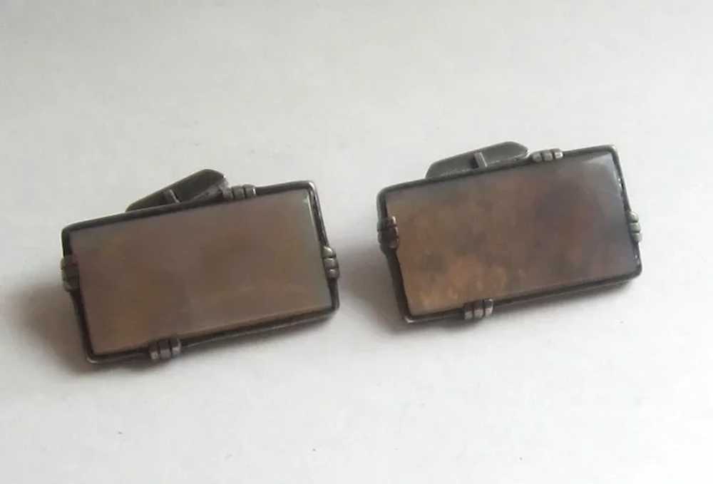 Art Deco Style Agate, Sterling Silver Cufflinks - image 4