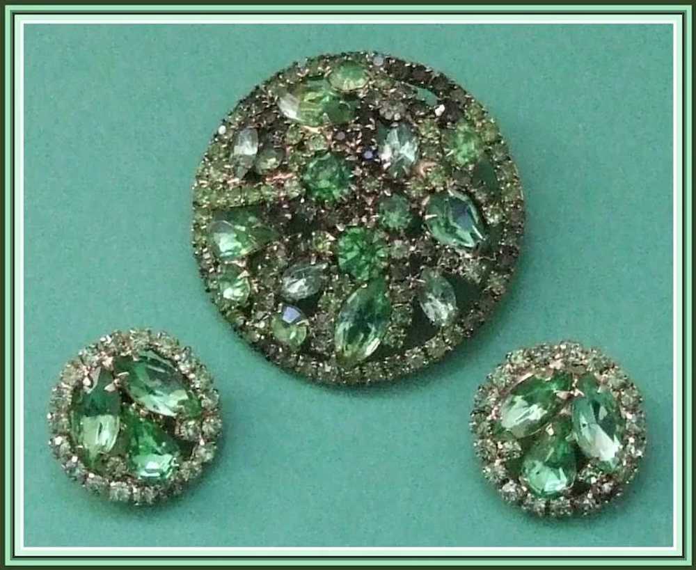 "Book Piece" Weiss Shades of Green Rhinestone Dem… - image 4